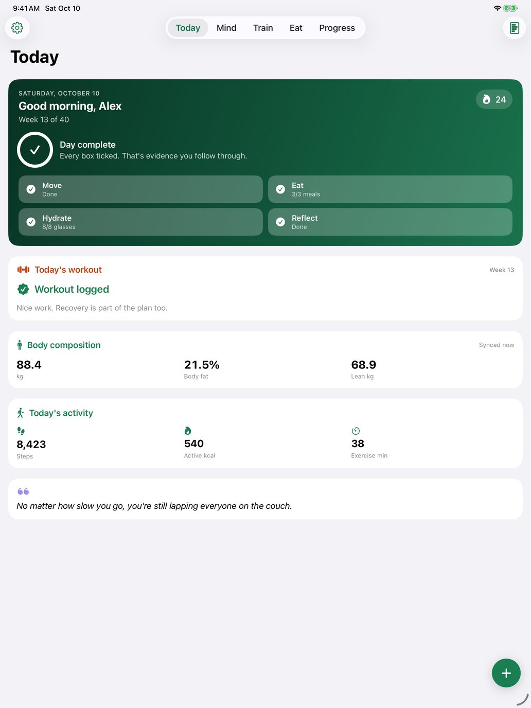 MindFirst Today dashboard on iPad