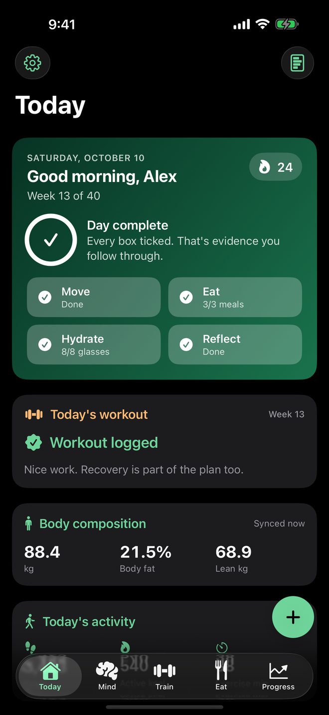 Today dashboard in Dark Mode